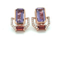 Emerald Cut Purple Amethyst Silver Stud Earrings by Fine Color Jewels