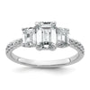 Emerald-Cut White Lab-Grown Diamond Prong 14K White Gold Three Stone Ring