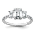 Emerald-Cut White Lab-Grown Diamond Prong 14K White Gold Three Stone Ring by Fine Color Jewels