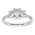 Emerald-Cut White Lab-Grown Diamond Prong 14K White Gold Three Stone Ring by Fine Color Jewels