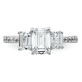 Emerald-Cut White Lab-Grown Diamond Prong 14K White Gold Three Stone Ring by Fine Color Jewels