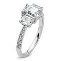 Emerald-Cut White Lab-Grown Diamond Prong 14K White Gold Three Stone Ring by Fine Color Jewels
