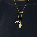 Emerald Evil Eye and Hamsa Necklace by Fine Color Jewels