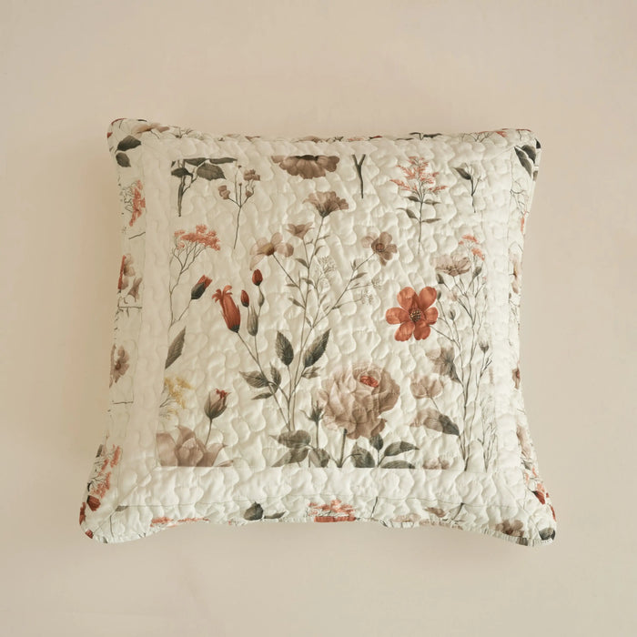 Enchanted Meadow Throw Pillow Euro Cover - Zippered Floral Design in Beige, Rose, and Soft Green, Premium Soft Microfiber, Euro Sham in 26x26 Inches (26" x 26" 1 Piece) by DaDalogy Bedding Collection
