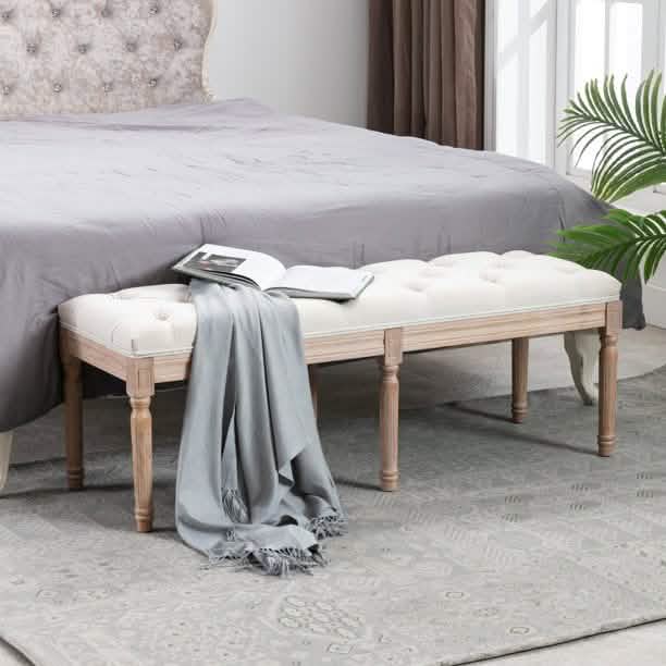 End of Bed Bench Upholstered Entryway Bench French Benchwith Rubberwood Legs by DailySale