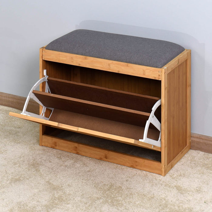 Entryway Bamboo Bench Living Room Storage Shoe Rack with Foldable Shelf by DailySale