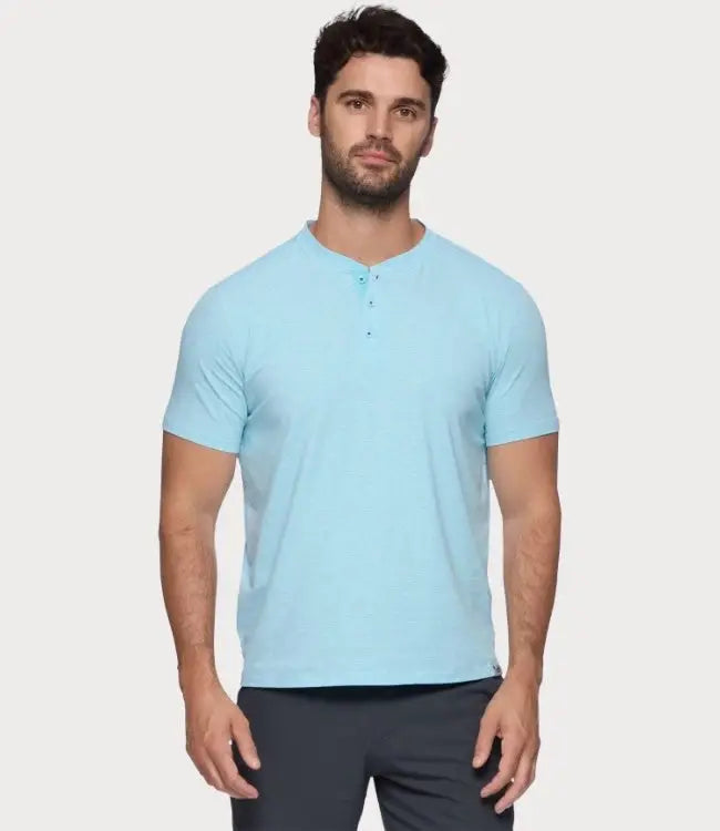 Essential Stretch SS Comfort Henley - Aqua by Boutique 23