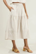 Everlanes Striped Flores Midi Skirt - Tan/White by Boutique 23