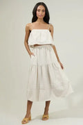 Everlanes Striped Flores Midi Skirt - Tan/White by Boutique 23