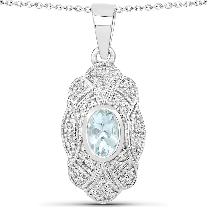 0.48 Carat Genuine Aquamarine and White Topaz .925 Sterling Silver Pendant by Bids.com