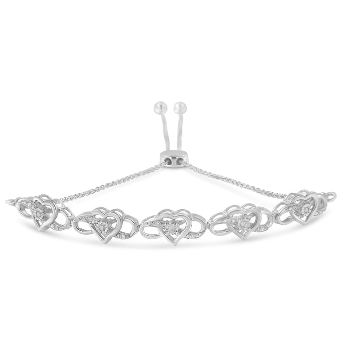 .925 Sterling Silver Miracle Set Diamond Accented Infinity Hearts 6â€-9â€ Adjustable Bolo Bracelet (H-I Color, I2-I3 Clarity) by Bids.com