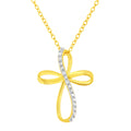 10K Yellow Gold Plated .925 Sterling Silver Diamond Accent Cross Ribbon 18" Pendant Necklace (I-J Color, I2-I3 Clarity) by Bids.com