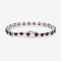 Heart Red Garnet Prong Sterling Silver Box Clasp Tennis Bracelet by Fine Color Jewels
