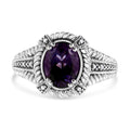 .925 Sterling Silver Prong Set Natural Oval Shape 9X7 MM Purple Amethyst Solitaire and Diamond Accent Ring (I-J Color, I1-I2 Clarity) - Ring Size 7 by Bids.com