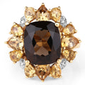 14K Yellow Gold Plated 7.10 Carat Genuine Smoky Quartz, Citrine & White Topaz Brass Ring by Bids.com