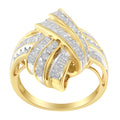10K Yellow Gold Plated .925 Sterling Silver 1.0 Cttw Round & Baguette Diamond Knot Channel Statement Ring (I-J Color, I2-I3 Clarity) - Size 6 by Bids.com