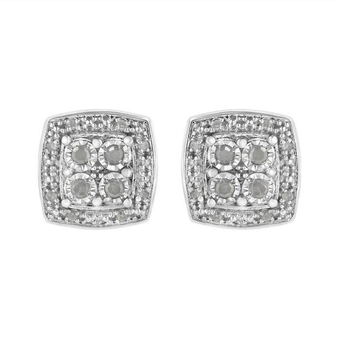 .925 Sterling Silver 1/4 cttw Round Cut Diamond Square Shape Milgrain Stud Earrings (I-J Color, I3 Clarity) by Bids.com