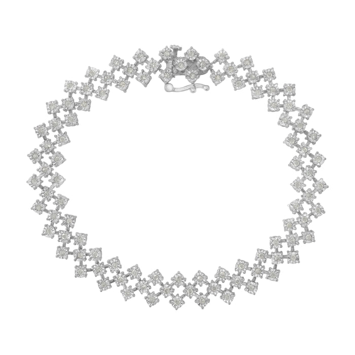 .925 Sterling Silver 1.0 cttw Miracle-Set Round Diamond "Zig Zag" Link Bracelet (I-J Color, I3 Clarity) -7.25 by Bids.com