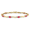 Oval Red Ruby & Diamond Prong 14K Yellow Gold Wave Link Bracelet
