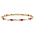 Oval Red Ruby & Diamond Prong 14K Yellow Gold Wave Link Bracelet by Fine Color Jewels