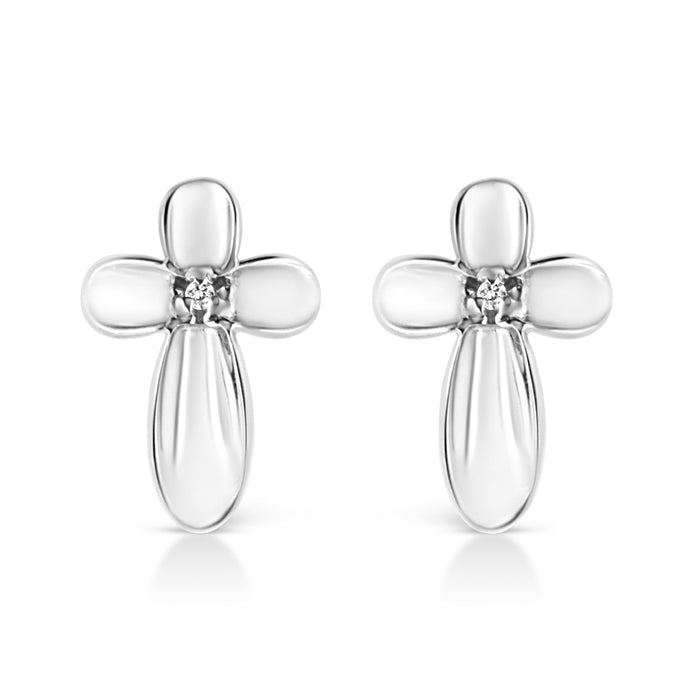 .925 Sterling Silver Prong Set Diamond Accent Floral Cross Stud Earring (I-J Color, I1-I2 Clarity) by Bids.com