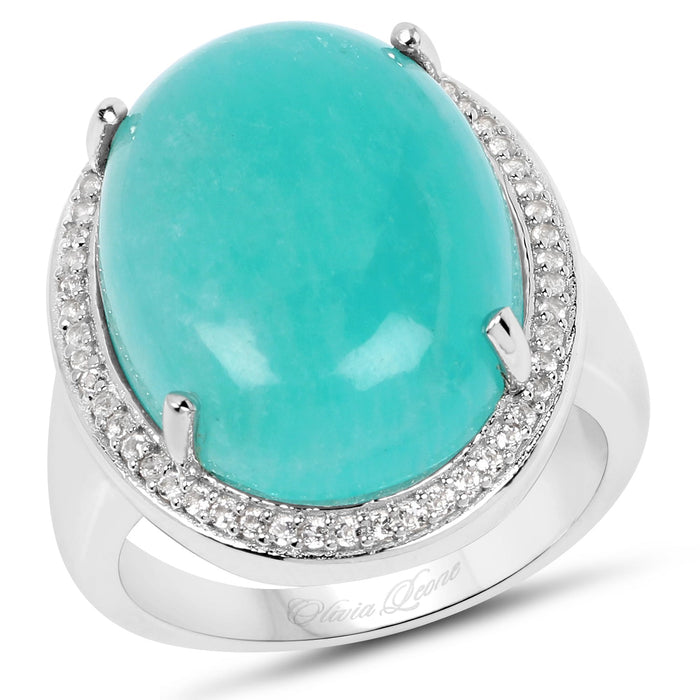 15.09 Carat Genuine Amazanite And White Topaz .925 Sterling Silver Ring by Bids.com