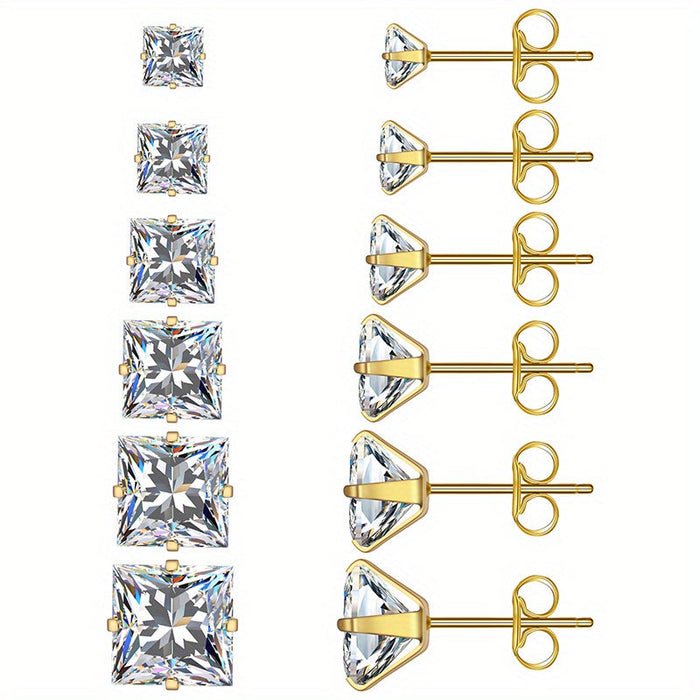 316 Stainless Steel Square Stud Earrings with Cubic Zirconia Accents by DailySale