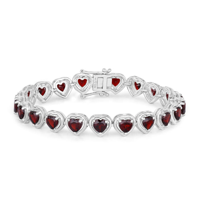 10.50 Ct Heart Red Garnet Prong Sterling Silver Tennis Bracelet by Fine Color Jewels