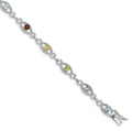 Genuine Multi Gemstone Silver Link Bracelet by Fine Color Jewels