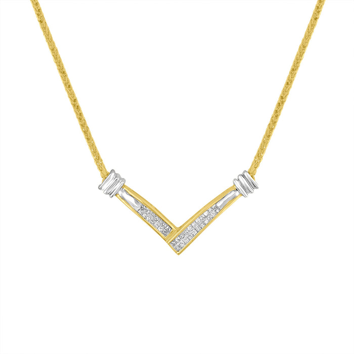 14K Yellow and White Gold 1/4 Cttw Princess Cut Diamond Channel-Set â€œVâ€ Shape 18" Pendant Necklace (H-I Color, SI2-I1 Clarity) by Bids.com