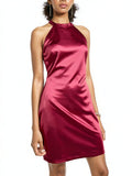 Crystal Doll Junior's Strappy Satin Halter Dress Wine Size 13 by Vanessa Jane