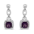 .925 Sterling Silver 6x6MM Cushion Shaped Natural Purple Amethyst and Diamond Accent Drop and Dangle Earrings (I-J Color, I1-I2 Clarity) by Bids.com
