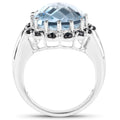 12.49 Carat Genuine Blue Topaz & Black Spinel .925 Sterling Silver Ring by Bids.com