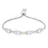 Oval Blue Aquamarine Prong Two-Tone Gold Plated Silver Infinity Bolo Adjustable Bracelet