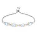 Oval Blue Aquamarine Prong Two-Tone Gold Plated Silver Infinity Bolo Adjustable Bracelet by Fine Color Jewels