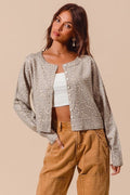 Leopard Print Button Up Cardigan - Vintage Oatmeal by Boutique 23