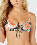 Bar III Floral Stripe Printed Lace-up Bralette Bikini Top, Small by Vanessa Jane