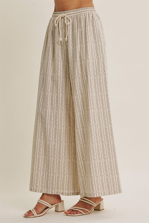 Gentle Breeze Floral Stripe Wide-Leg Pants With Pockets by Boutique 23