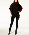 V. Fraas Cowl-Neck Fringe Knit Poncho, Black One Size by Vanessa Jane