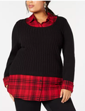 Style & Co Plus Size Layered-Look Plaid Sweater Top, Size: 0X by Vanessa Jane