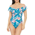 La Blanca Womens Floral Stretch Lined Lace-Up Back Ruched Ruffled by Vanessa Jane