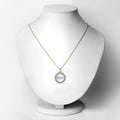 Round Green Emerald Prong Gold Plated Silver Mom Circle Pendant Necklace by Fine Color Jewels