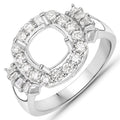0.73 Carat Genuine White Diamond 14K White Gold Semi Mount Ring - holds 8x8mm Cushion Gemstone by Bids.com