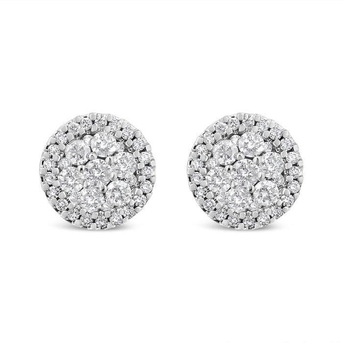 14K White Gold 1.0 Cttw Brilliant-Cut Diamond Halo-Style Cluster Round Button Stud Earrings (H-I Color, I1-I2 Clarity) by Bids.com