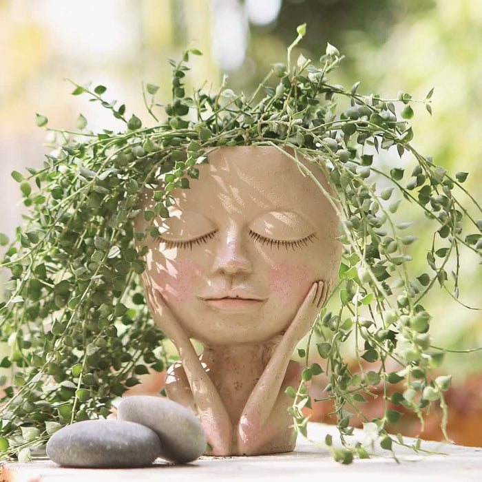Face Flower Pot Head Planter Pot Succulent Planter Cute Closed Eyes by DailySale