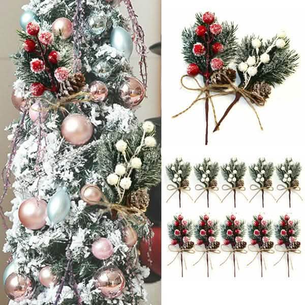 Fake Snow Frost Pine Branch Cone Berry Holly Christmas Tree Christmas Ornament by DailySale