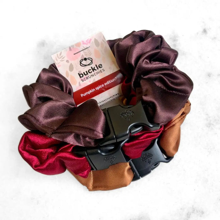 Fall Essentials - 3-Pack Autumn Halloween Buckle Scrunchies - No Snagging, No Tangles by Buckle Scrunchies by RE.STATEMENT