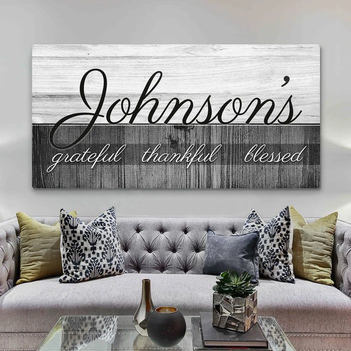 Family Grateful Sign - 20x10 inch Medium Premium Gallery Wrapped / Style 2 - Canvas