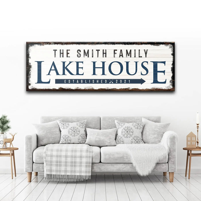 Family Lake House Arrow Sign by Tailored Canvases