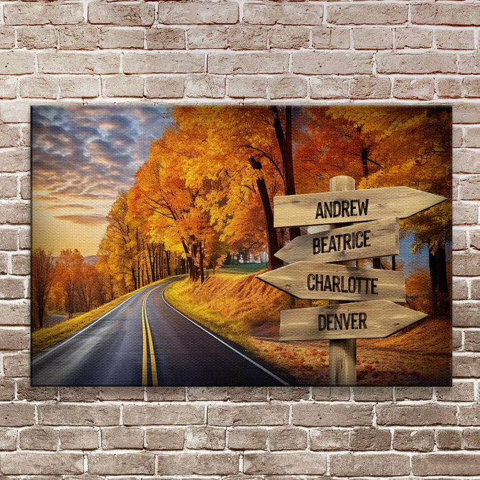 Family Names Autumn Road Sign by Tailored Canvases